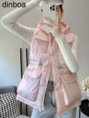 Ziemas vestes ar kapuci sievietēm Modes aukliņas pērles sievietēm Elegantas rudens ziemas īsās vestes Sieviešu Sieviešu veste Polsterēta veste