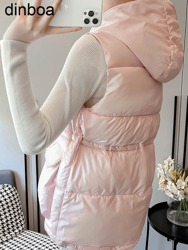 Ziemas vestes ar kapuci sievietēm Modes aukliņas pērles sievietēm Elegantas rudens ziemas īsās vestes Sieviešu Sieviešu veste Polsterēta veste