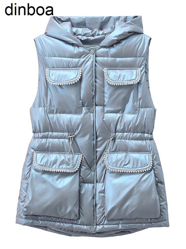 Ziemas vestes ar kapuci sievietēm Modes aukliņas pērles sievietēm Elegantas rudens ziemas īsās vestes Sieviešu Sieviešu veste Polsterēta veste