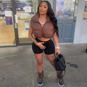 2022 Fashion New Casual Street Style Κοντό γιλέκο Αμάνικο καθαρό χρώμα Κοντό γιλέκο με φερμουάρ