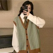 Γυναικεία Κορεάτικη Πλεκτομηχανή Γεωμετρικό Πουλόβερ πουλόβερ Πλεκτό Αμάνικο Γιλέκο Vintage Ζακέτα Γυναικεία πουλόβερ Μπλούζες