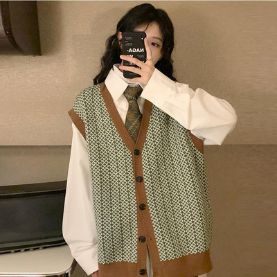 Γυναικεία Κορεάτικη Πλεκτομηχανή Γεωμετρικό Πουλόβερ πουλόβερ Πλεκτό Αμάνικο Γιλέκο Vintage Ζακέτα Γυναικεία πουλόβερ Μπλούζες