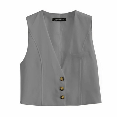 Modes biroja apģērbs, pogāms mētelis sieviešu veste vienkrāsains vintage dziļš V kakla izgriezums bez piedurknēm sieviešu veste Virsdrēbes eleganti topi