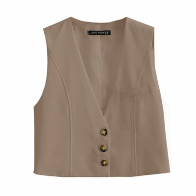 Modes biroja apģērbs, pogāms mētelis sieviešu veste vienkrāsains vintage dziļš V kakla izgriezums bez piedurknēm sieviešu veste Virsdrēbes eleganti topi