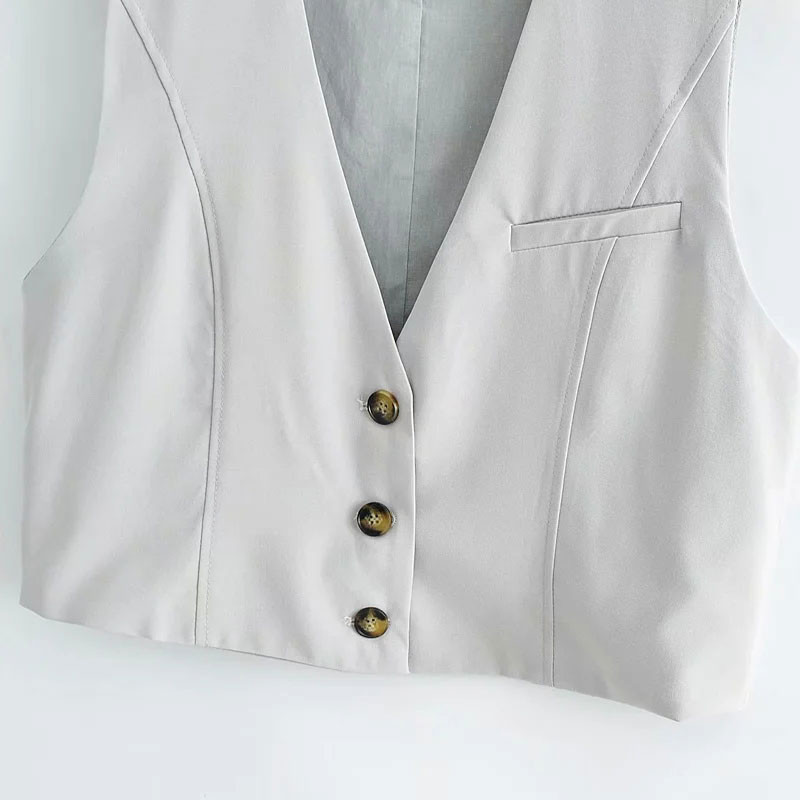 Modes biroja apģērbs, pogāms mētelis sieviešu veste vienkrāsains vintage dziļš V kakla izgriezums bez piedurknēm sieviešu veste Virsdrēbes eleganti topi