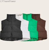 Sieviešu pufīga veste ar rāvējslēdzēju stāvoša apkakle Bez piedurknēm, liela izmēra viegla, polsterēta, apgriezta, stepēta veste, silta ziemas mēteļa jaka