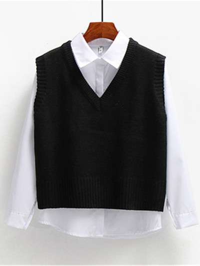 Γυναικείο γιλέκο πουλόβερ Άνοιξη 2021 Φθινόπωρο Γυναικείο κοντό φαρδύ πλεκτό πουλόβερ Γυναικείο αμάνικο πουλόβερ με λαιμόκοψη V γυναικεία πανωφόρια