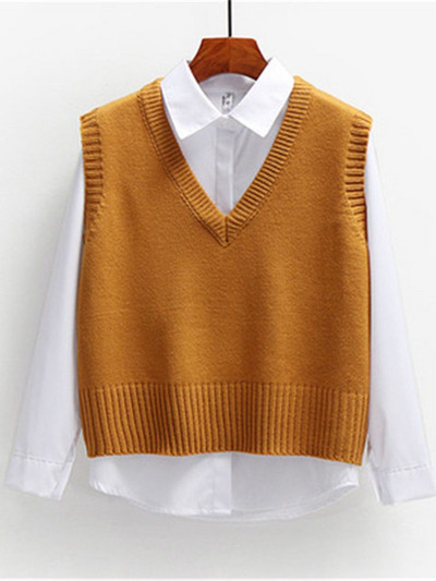 Γυναικείο γιλέκο πουλόβερ Άνοιξη 2021 Φθινόπωρο Γυναικείο κοντό φαρδύ πλεκτό πουλόβερ Γυναικείο αμάνικο πουλόβερ με λαιμόκοψη V γυναικεία πανωφόρια