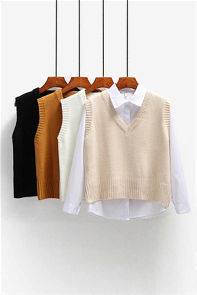 Γυναικείο γιλέκο πουλόβερ Άνοιξη 2021 Φθινόπωρο Γυναικείο κοντό φαρδύ πλεκτό πουλόβερ Γυναικείο αμάνικο πουλόβερ με λαιμόκοψη V γυναικεία πανωφόρια