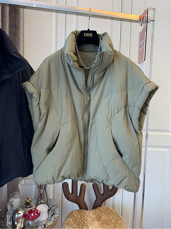 Γυναικείο φουσκωτό γιλέκο πουπουλένιο γιλέκο μαύρο Pu δερμάτινο γιλέκο Γυναικείο παλτό Φθινοπωρινό χειμερινό πανωφόρι φουσκωτό γιλέκο Γυναικείο αμάνικο μπουφάν