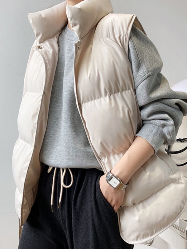 SHENGPALAE Fashion Contton Γιλέκο Γυναικείο Φθινόπωρο 2022 Νέος γιακάς Μονόστηθος Αμάνικο Φαρδύ μονόχρωμο γιλέκο