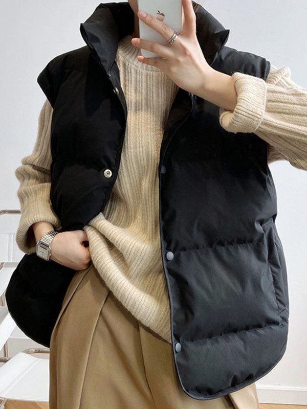 SHENGPALAE Fashion Contton Γιλέκο Γυναικείο Φθινόπωρο 2022 Νέος γιακάς Μονόστηθος Αμάνικο Φαρδύ μονόχρωμο γιλέκο