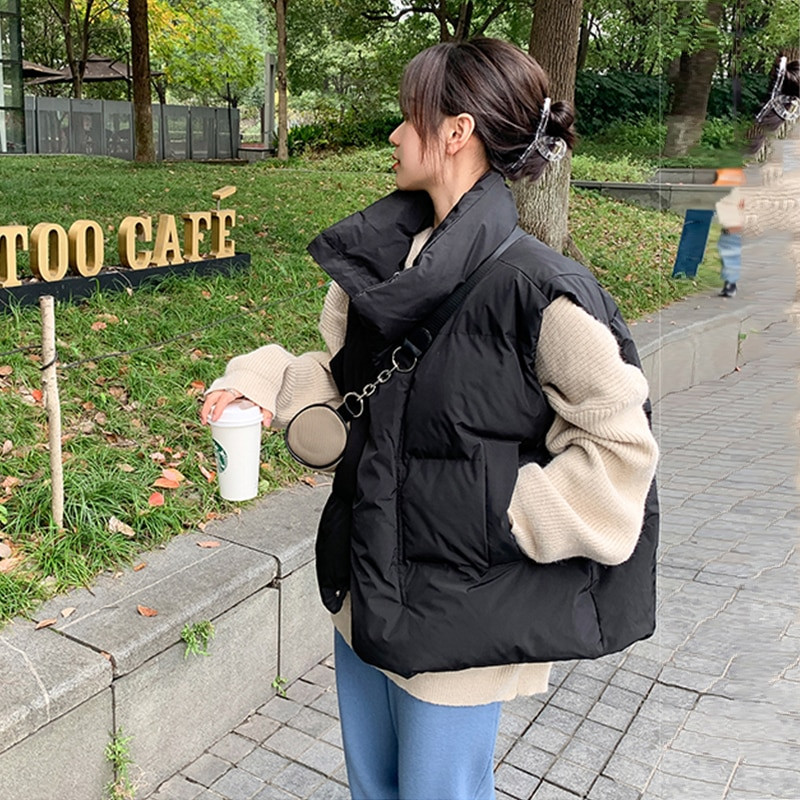 Brīvas sieviešu jakas bez piedurknēm, masīvas sieviešu jakas ar nolaižamu apkakli. Sieviešu ziemas veste korejiešu stila liela izmēra veste sievietēm 2021