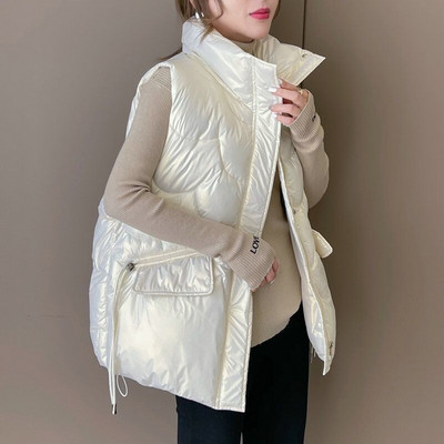 Γυναικείο κολάρο 2022 Νέο κοντό, φωτεινό χρώμα, βαμβακερό μπουφάν αμάνικο γυναικείο γιλέκο χειμωνιάτικο γιλέκο