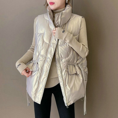 Γυναικείο κολάρο 2022 Νέο κοντό, φωτεινό χρώμα, βαμβακερό μπουφάν αμάνικο γυναικείο γιλέκο χειμωνιάτικο γιλέκο