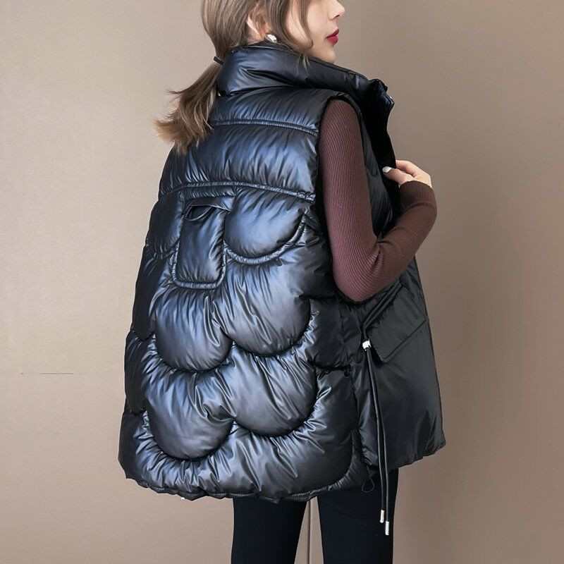 Γυναικείο κολάρο 2022 Νέο κοντό, φωτεινό χρώμα, βαμβακερό μπουφάν αμάνικο γυναικείο γιλέκο χειμωνιάτικο γιλέκο