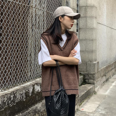 Γιλέκα Γυναικεία Απλά Κλασικά BF Πλεκτά Πανωφόρια Άνοιξη Φθινοπωρινό Γυναικείο Young Lovely All-match Ριγέ Μαθήτριες Αμάνικο μπουφάν