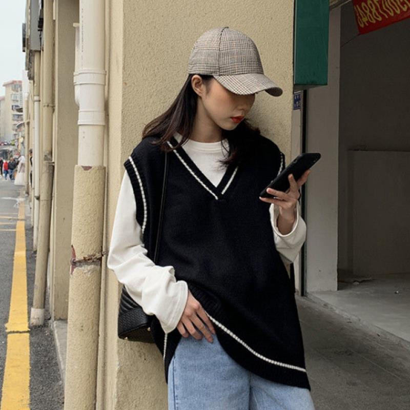 Γιλέκα Γυναικεία Απλά Κλασικά BF Πλεκτά Πανωφόρια Άνοιξη Φθινοπωρινό Γυναικείο Young Lovely All-match Ριγέ Μαθήτριες Αμάνικο μπουφάν