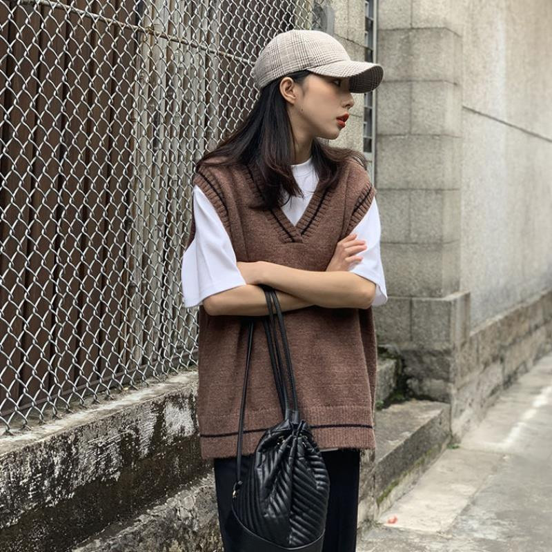 Γιλέκα Γυναικεία Απλά Κλασικά BF Πλεκτά Πανωφόρια Άνοιξη Φθινοπωρινό Γυναικείο Young Lovely All-match Ριγέ Μαθήτριες Αμάνικο μπουφάν