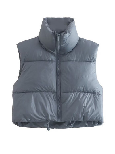 Willshela Γυναικεία μόδα με ψηλό λαιμό κομμένο γιλέκο φουσκωτό γιλέκο casual γυναικείο αμάνικο μπουφάν Chic lady Χειμερινά ζεστά ρούχα