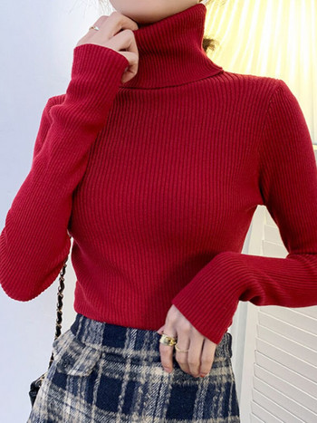 ZOKI New 2022 Γυναικείο πουλόβερ ζιβάγκο πουλόβερ Φθινοπωρινό μακρυμάνικο λεπτό ελαστικό κορεάτικο απλό βασικό φθηνό μπλουζάκι μονόχρωμο μπλουζάκι