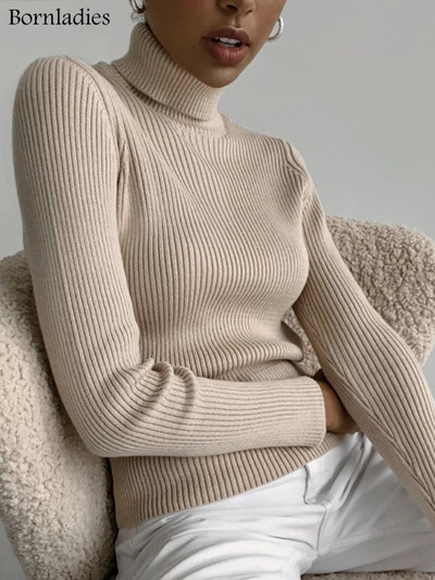 Bornladies 2022 Basic γυναικεία πουλόβερ με ζιβάγκο Φθινοπωρινές χειμερινές μπλούζες Λεπτές γυναικείες πουλόβερ Πλεκτό πουλόβερ πουλόβερ Απαλό ζεστό τράβηγμα