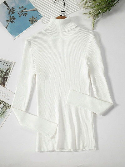 JMPRS Απλό γυναικείο πουλόβερ με ζιβάγκο πουλόβερ χειμερινής μόδας Ελαστικό πλεκτό γυναικείο πουλόβερ casual μασίφ μαύρα γυναικεία βασικά μπλουζάκια