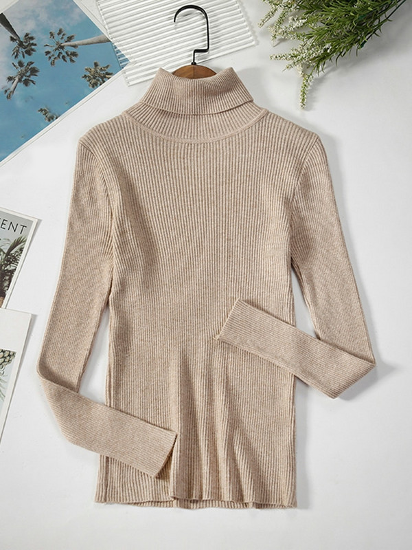 JMPRS Απλό γυναικείο πουλόβερ με ζιβάγκο πουλόβερ χειμερινής μόδας Ελαστικό πλεκτό γυναικείο πουλόβερ casual μασίφ μαύρα γυναικεία βασικά μπλουζάκια