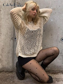Y2K Harajuku Hollow Out Knit Πουλόβερ Crewnneck Φθινοπωρινό Vintage Fairycore Grunge Κορυφαία μόδα ρετρό smock πουλόβερ Cuteandpsycho