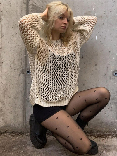 Y2K Harajuku Hollow Out Knit Πουλόβερ Crewnneck Φθινοπωρινό Vintage Fairycore Grunge Κορυφαία μόδα ρετρό smock πουλόβερ Cuteandpsycho