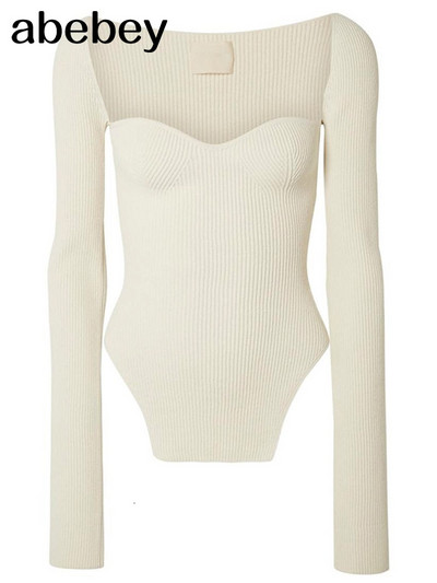 Nova modna ženska odjeća za proljeće i ljeto 2022., četvrtasti ovratnik, punih rukava, elastični seksi pulover visokog struka WK080