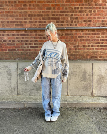 Мъжки пуловери Пуловери Творчески райета Дамски плетени Streetwear Maiden Oversized Harajuku Плетива с O деколте Мъжко облекло