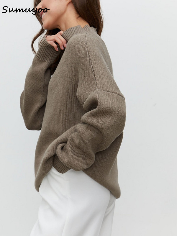 Sumuyoo Γυναικείο πουλόβερ με ζιβάγκο CHIC Φθινοπωρινό Χειμώνα Χοντρό Ζεστό Πουλόβερ Top Oversized Casual Loose πλεκτό πουλόβερ Γυναικείο τράβηγμα
