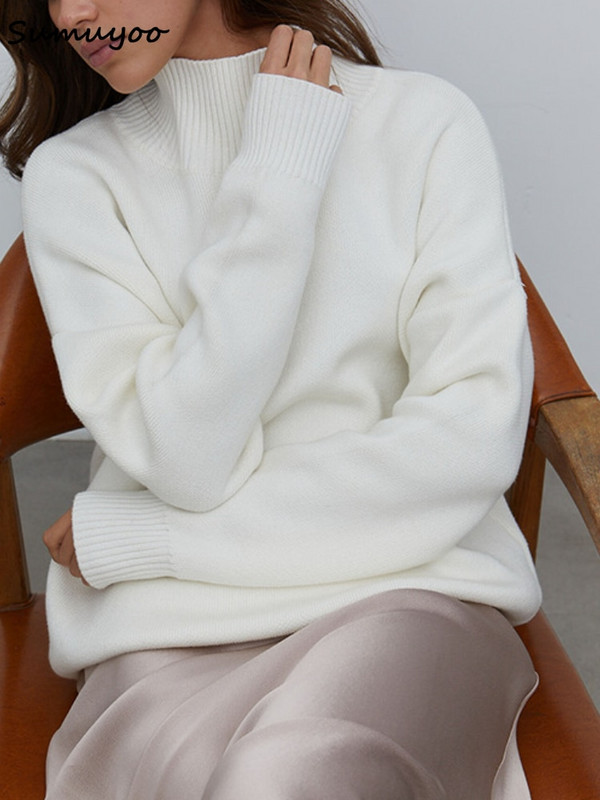 Sumuyoo Γυναικείο πουλόβερ με ζιβάγκο CHIC Φθινοπωρινό Χειμώνα Χοντρό Ζεστό Πουλόβερ Top Oversized Casual Loose πλεκτό πουλόβερ Γυναικείο τράβηγμα