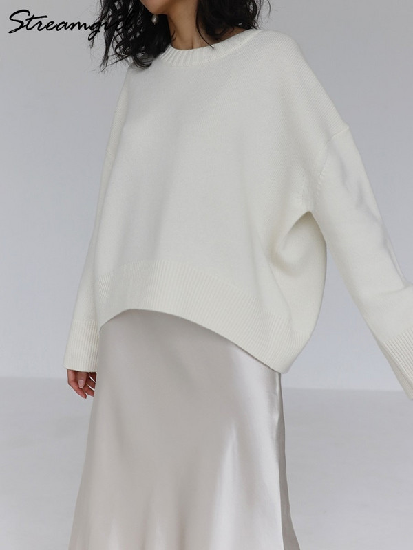 Ανοιχτό μπλε πουλόβερ oversized για γυναίκες μόδα 2022 Πράσινο χαλαρό πουλόβερ Casual φθινοπωρινά πουλόβερ για το χειμώνα Γυναικεία ζεστά πουλόβερ