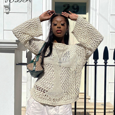 Vintage labavi izdubljeni pleteni puloveri Ženska ležerna Y2K odjeća 2022. Majice s kratkim rukavima Ljetne majice Puloveri Fairycore Grunge Pletiva