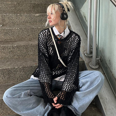 Vintage labavi izdubljeni pleteni puloveri Ženska ležerna Y2K odjeća 2022. Majice s kratkim rukavima Ljetne majice Puloveri Fairycore Grunge Pletiva