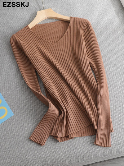 2022 βασικό χειμερινό πουλόβερ φθινοπωρινό χειμερινό πουλόβερ Γυναικείο πλεκτό πουλόβερ λεπτό μακρυμάνικο πουλόβερ badycon φθηνό