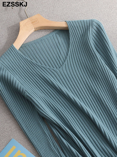 2022 βασικό χειμερινό πουλόβερ φθινοπωρινό χειμερινό πουλόβερ Γυναικείο πλεκτό πουλόβερ λεπτό μακρυμάνικο πουλόβερ badycon φθηνό