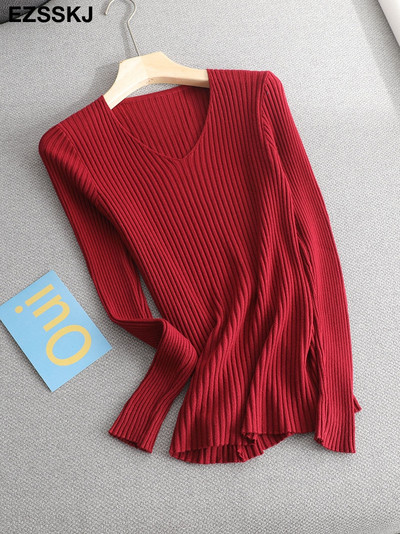 2022 βασικό χειμερινό πουλόβερ φθινοπωρινό χειμερινό πουλόβερ Γυναικείο πλεκτό πουλόβερ λεπτό μακρυμάνικο πουλόβερ badycon φθηνό