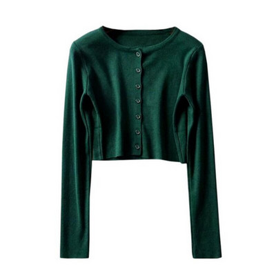 Koreai stílusú, O-nyakú, rövid kötött pulóverek női vékony kardigán divatos ujjú fényvédő Crop top Ropa Mujer