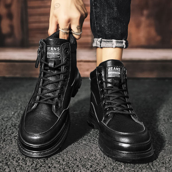 Νέο μοντέλο ανδρικές μπότες με επίπεδη σόλα - από τεχνητό δέρμα