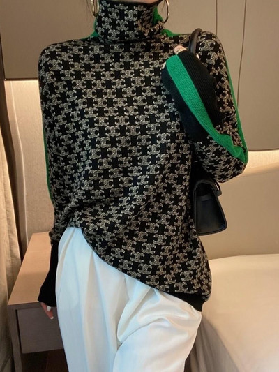 2022-es téli női garbós pulóver, meleg pulóver, ingázó elegáns felső, laza, alkalmi női felső, retro kontraszt színű