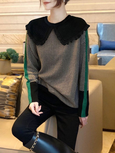 2022-es téli női garbós pulóver, meleg pulóver, ingázó elegáns felső, laza, alkalmi női felső, retro kontraszt színű
