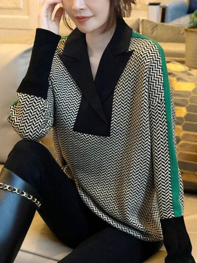 2022-es téli női garbós pulóver, meleg pulóver, ingázó elegáns felső, laza, alkalmi női felső, retro kontraszt színű