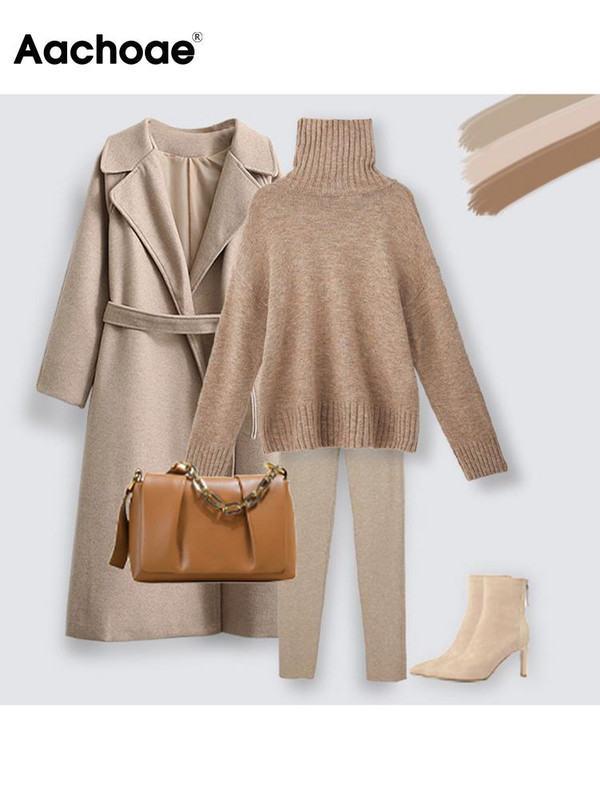 Aachoae rudens ziemas sieviešu trikotāžas vilnas džemperi ar bruņurupuci