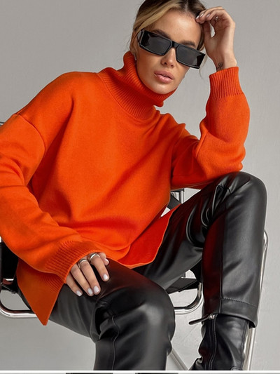 Ikdienas sieviešu trikotāžas džemperis ar bruņurupuču apkakli, lielizmēra sieviešu džemperi ar garām piedurknēm.