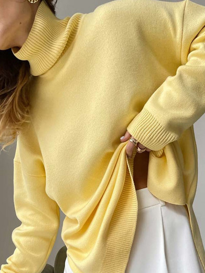 Ikdienas sieviešu trikotāžas džemperis ar bruņurupuču apkakli, lielizmēra sieviešu džemperi ar garām piedurknēm.