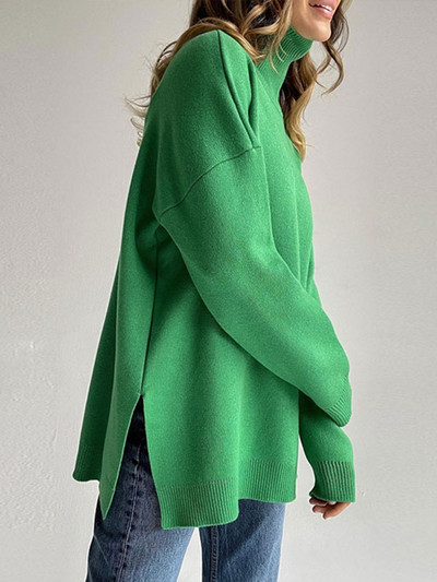 Ikdienas sieviešu trikotāžas džemperis ar bruņurupuču apkakli, lielizmēra sieviešu džemperi ar garām piedurknēm.