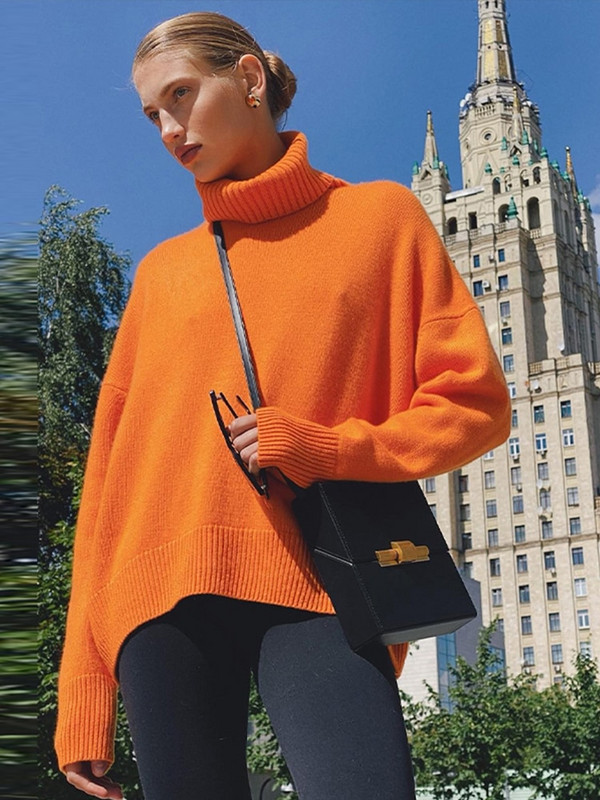 Ikdienas sieviešu trikotāžas džemperis ar bruņurupuču apkakli, lielizmēra sieviešu džemperi ar garām piedurknēm.